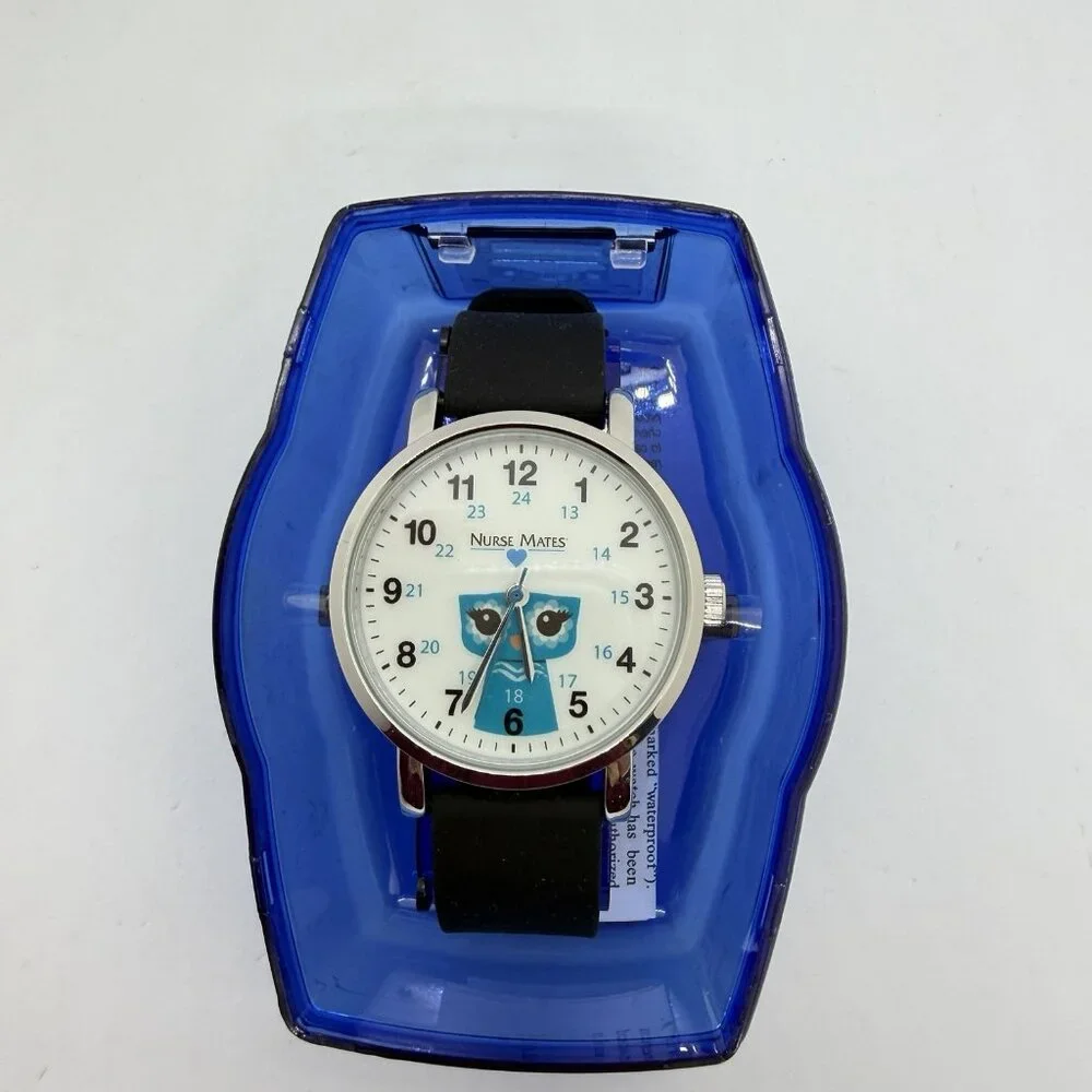 Nurse Mates Owl nurse watch water-resistant Silicone strap - Black White